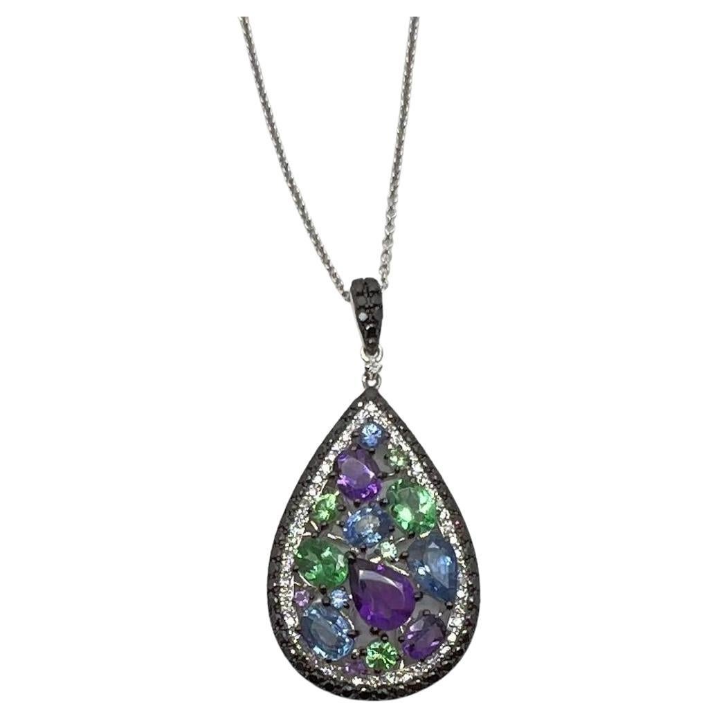 Purple Amethyst Blue Sapphire Green Tsavorite Diamonds Gold Pendant Necklace