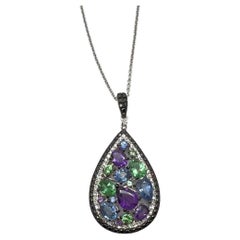 Purple Amethyst Blue Sapphire Green Tsavorite Diamonds Gold Pendant Necklace