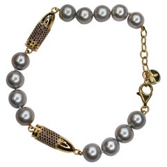 Bracelet en vermeil argenté avec améthyste violette sertie en pavé et or Bullet Grey Pearl