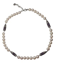 Purple Amethyst Pave Set Silver Bullet Rocket Grey Pearl Silver Rhodium Necklace