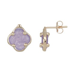 Lila Amethyst Kleeblattform Mode-Ohrstecker 14k Gelbgold