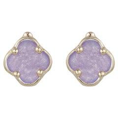 Boucles d'oreilles mode en forme de trèfle en améthyste violette or jaune 14k