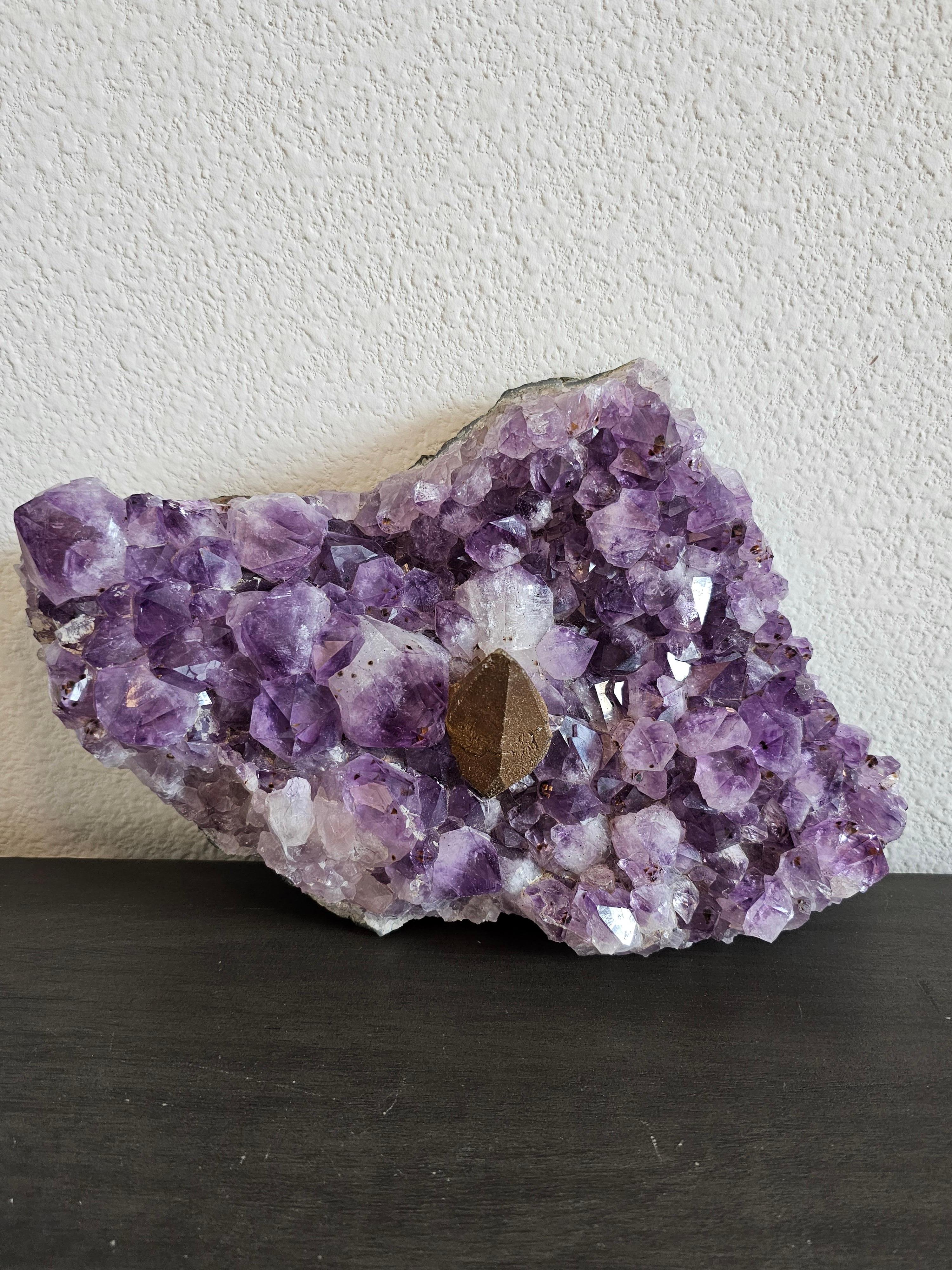 Purple Amethyst Crystal Cluster Slab Calcite Hematite Spike  In Good Condition For Sale In Forney, TX
