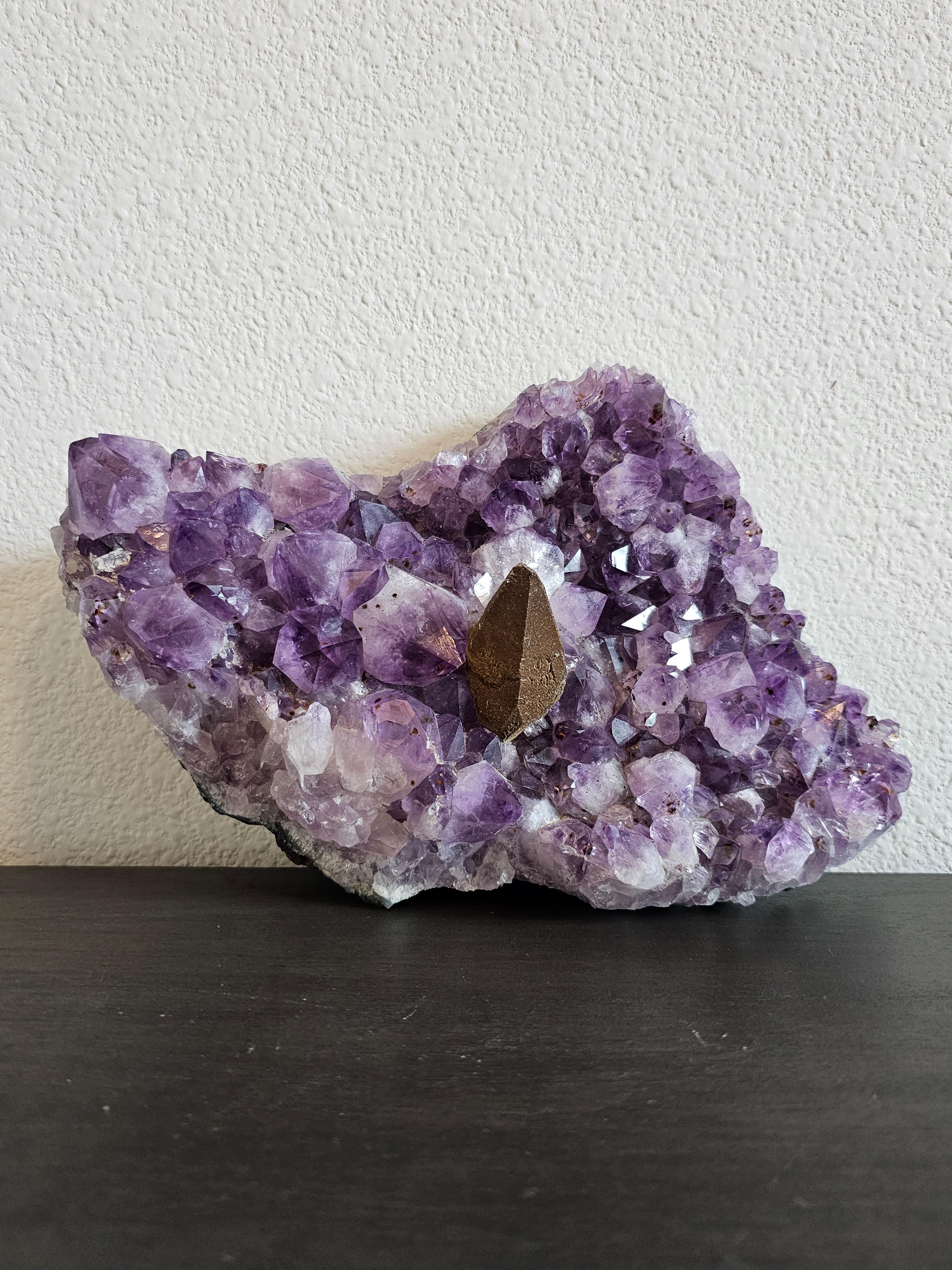 18th Century and Earlier Purple Amethyst Crystal Cluster Slab Calcite Hematite Spike  For Sale