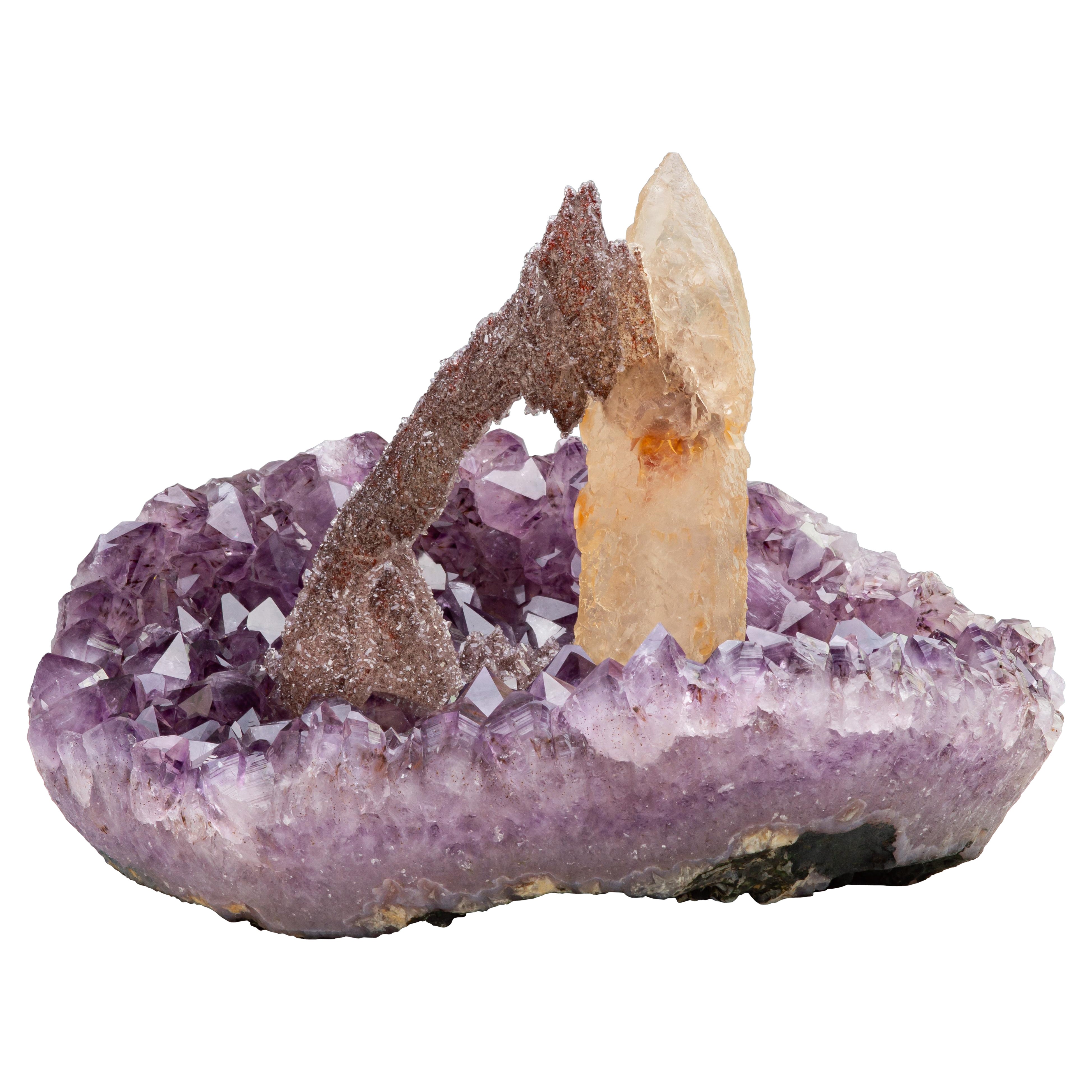 Purple Amethyst Crystal Rock Calcite Mineral Art Decorative Object, Sculpture