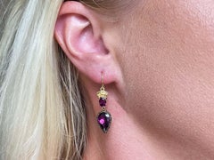 Purple Amethyst Dangly Earrings 10k Yellow Gold