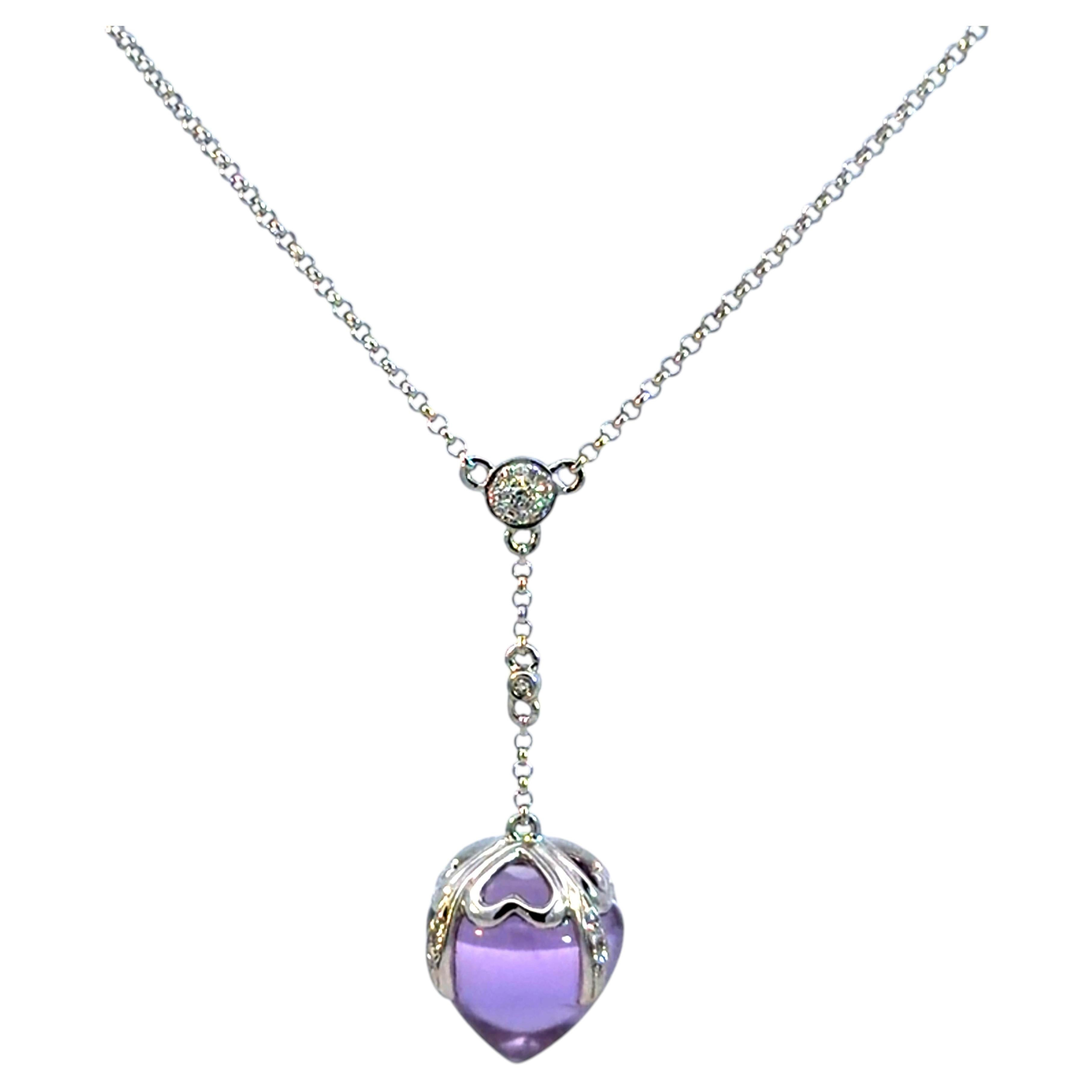 Collana con ciondolo con diamante e ametista viola in oro bianco 14 carati