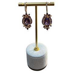 Purple Amethyst Diamond Halo Floral 14K Rose Gold Dangle Chandelier Earrings