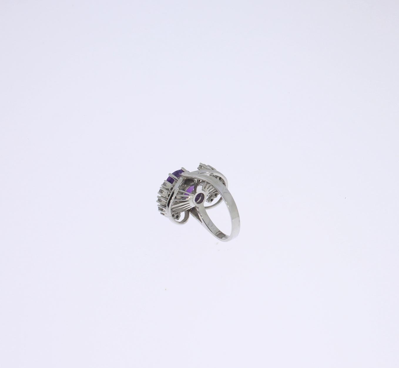 Round Cut Purple Amethyst Diamond Ring in 14K White Gold For Sale