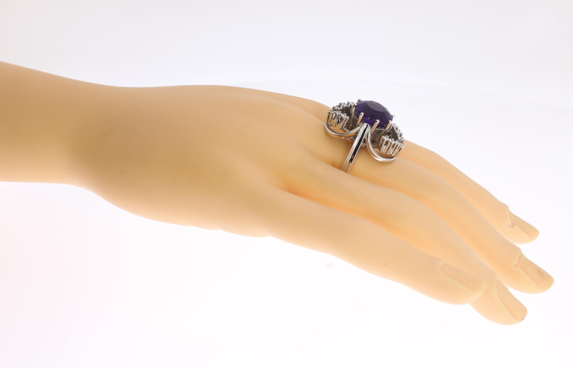 Purple Amethyst Diamond Ring in 14K White Gold For Sale 2