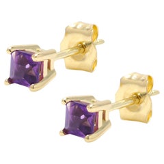Purple Amethyst Earring Studs Mini Cute Karat Yellow Gold, Natural Gems