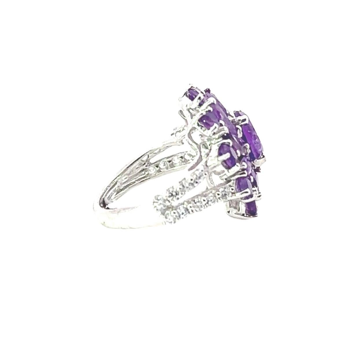 For Sale:  Purple Amethyst Gemstone Cocktail Sterling Silver Ring for Engagement Gift 5