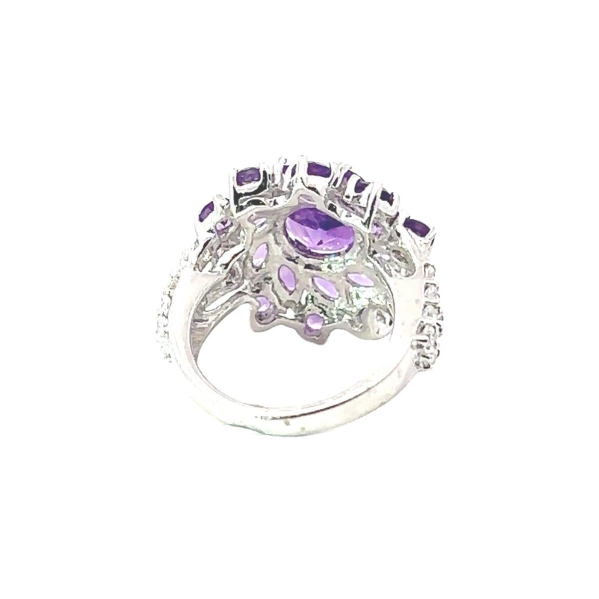 For Sale:  Purple Amethyst Gemstone Cocktail Sterling Silver Ring for Engagement Gift 7