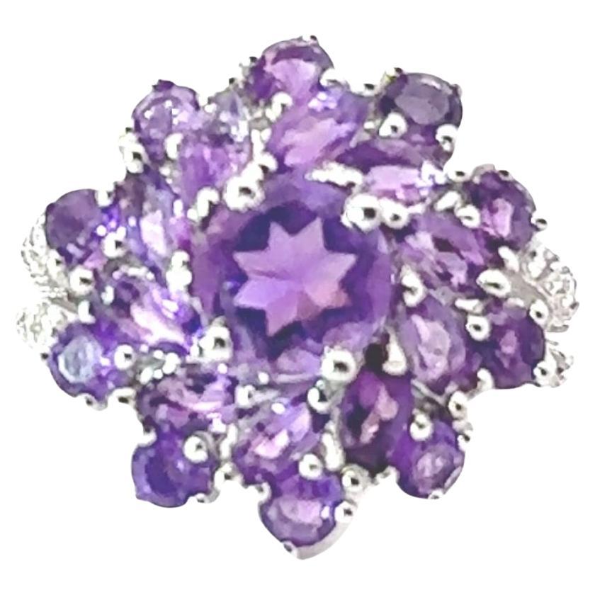 For Sale:  Purple Amethyst Gemstone Cocktail Sterling Silver Ring for Engagement Gift