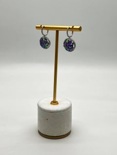Purple Amethyst Green Tsavorite Blue Sapphire Black Diamonds White Gold Earrings