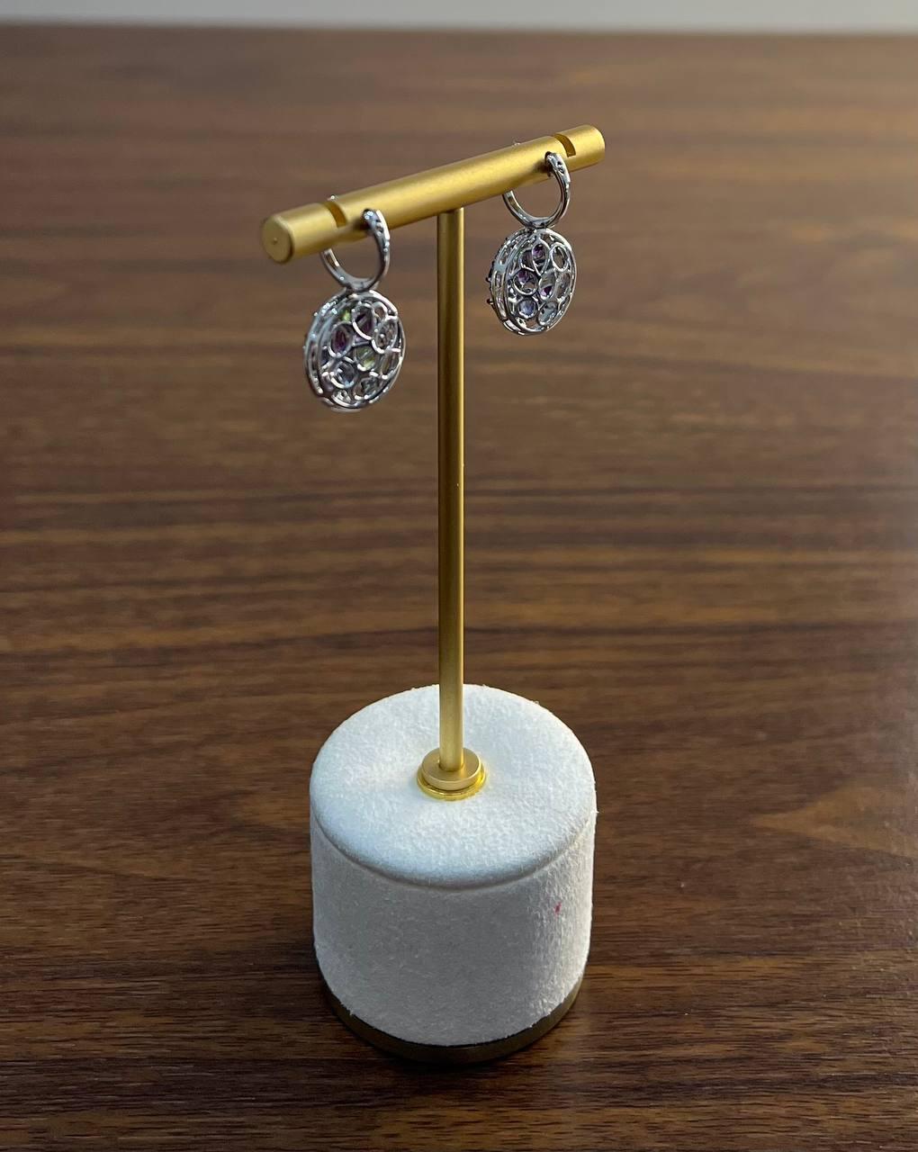 Purple Amethyst Green Tsavorite Blue Sapphire Black Diamonds White Gold Earrings For Sale 1