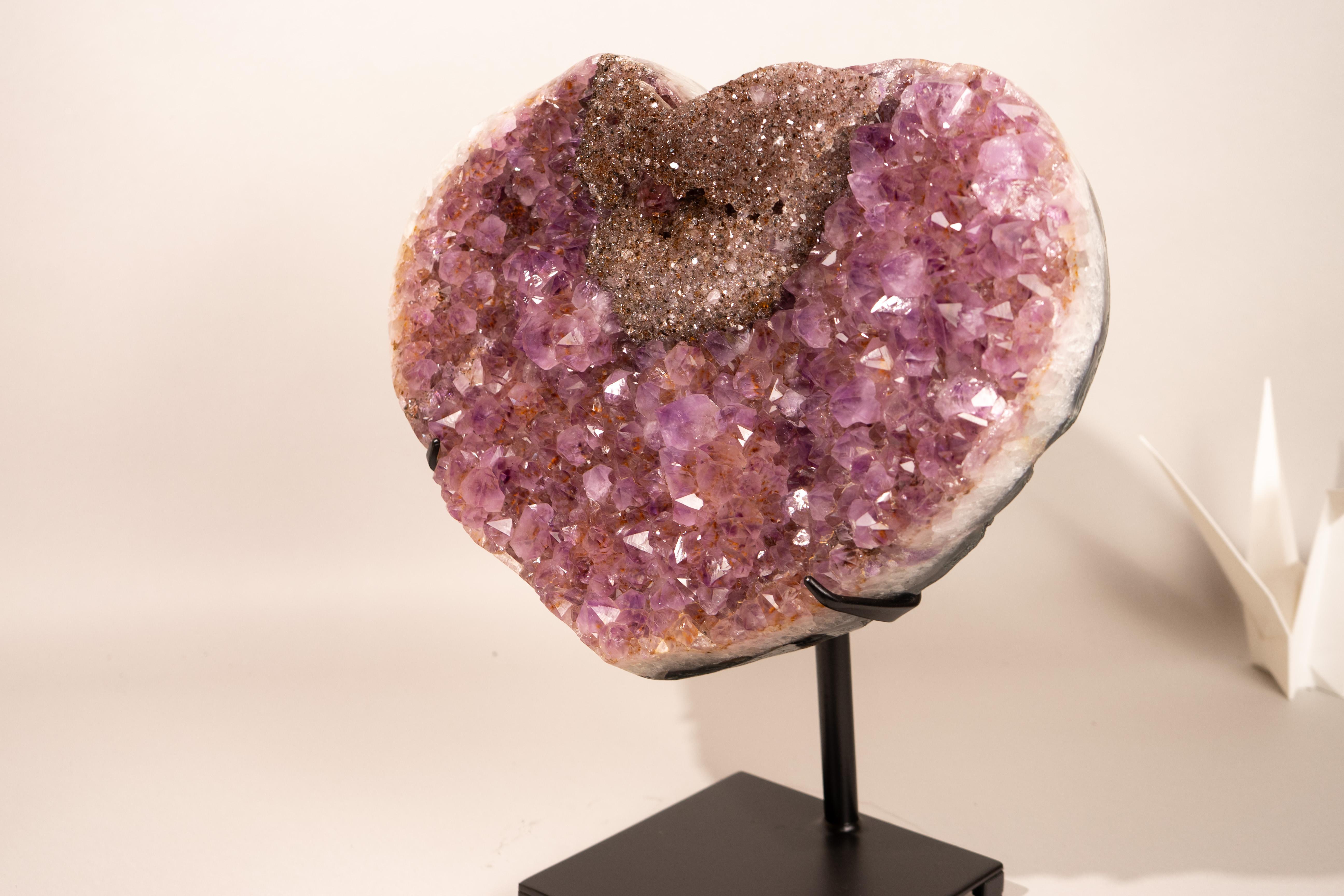 Purple Amethyst Heart with Sparkly Galaxy Druzy Nest, Large Size Crystal Decor en venta 4