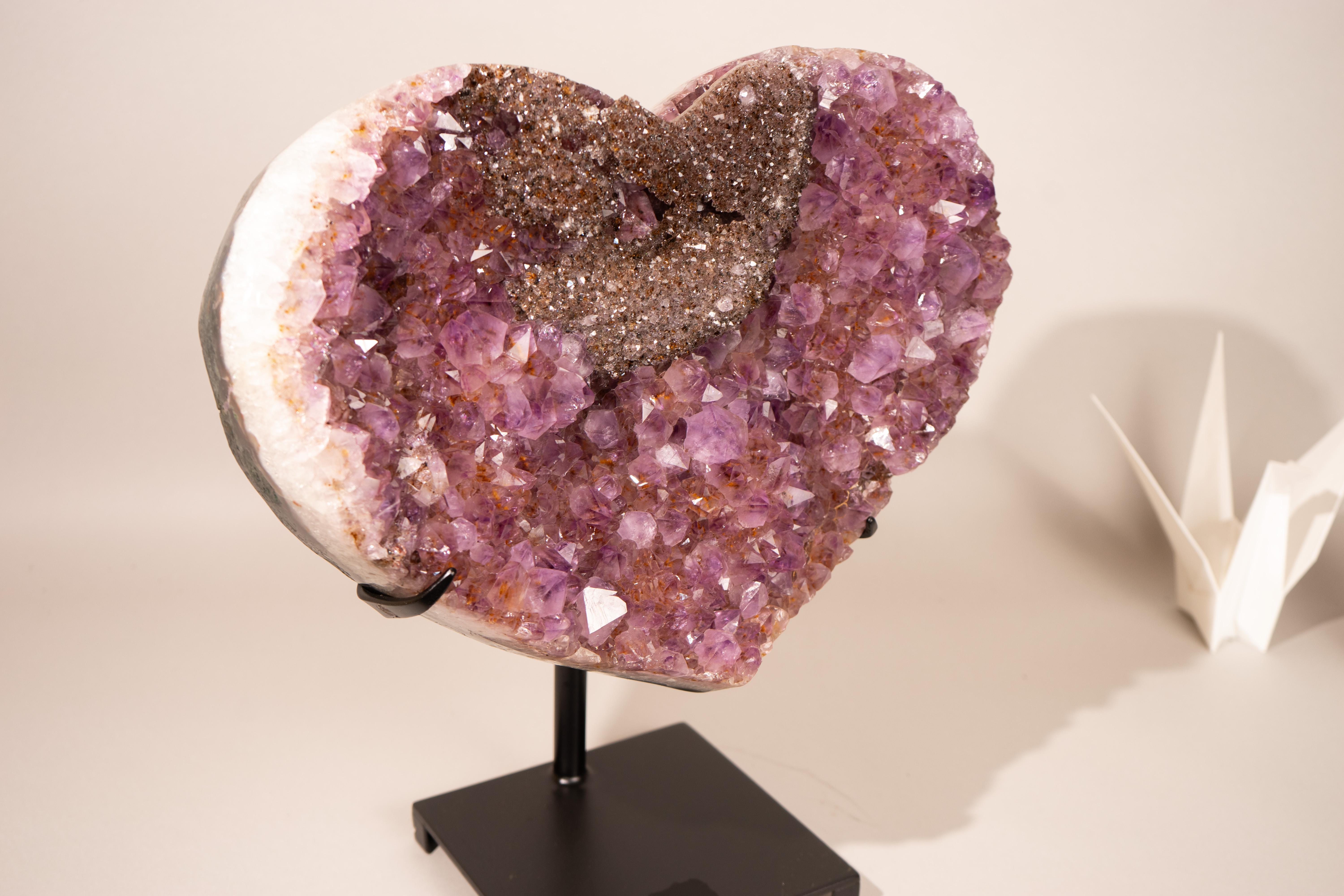 Purple Amethyst Heart with Sparkly Galaxy Druzy Nest, Large Size Crystal Decor en venta 7