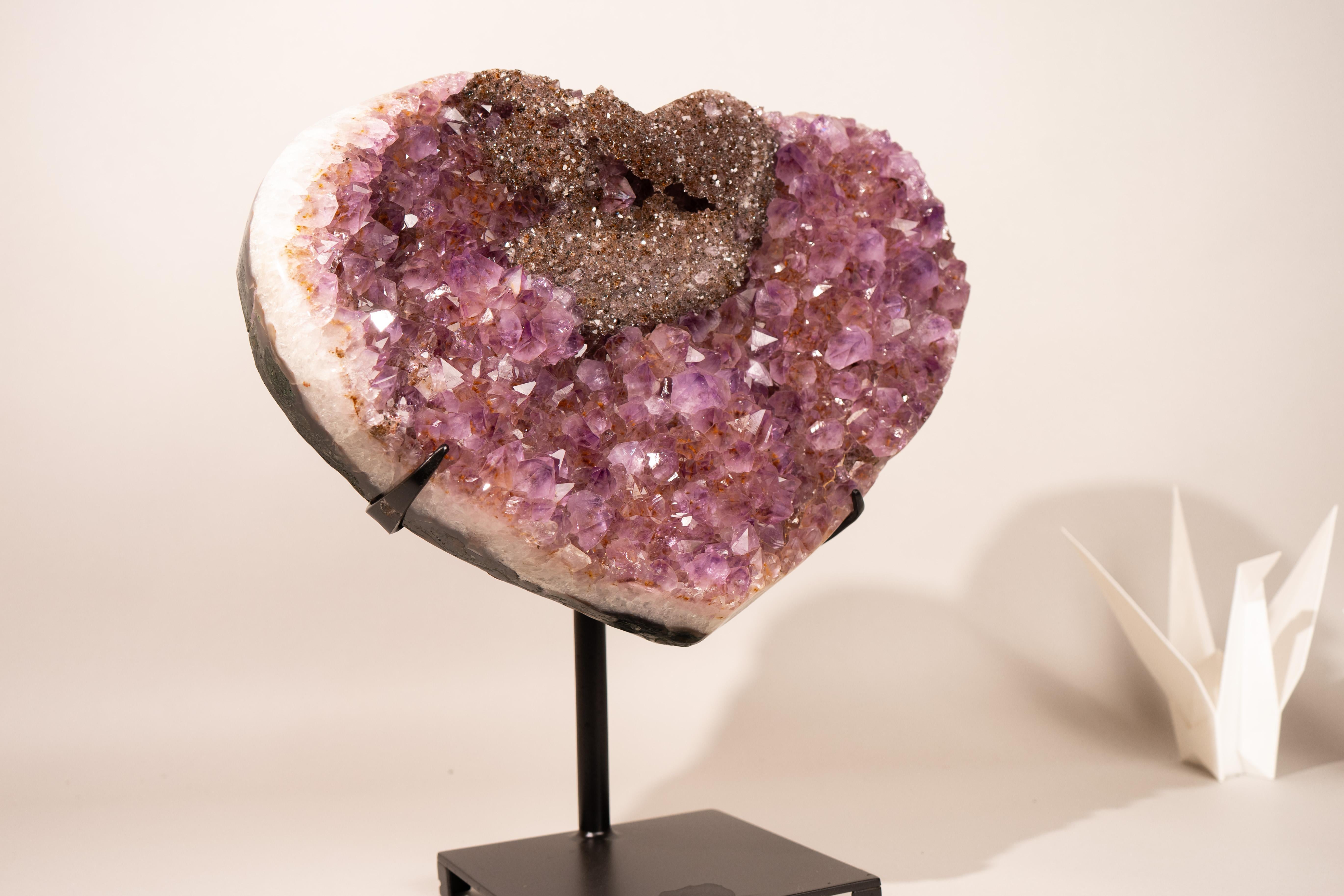 Purple Amethyst Heart with Sparkly Galaxy Druzy Nest, Large Size Crystal Decor en venta 8