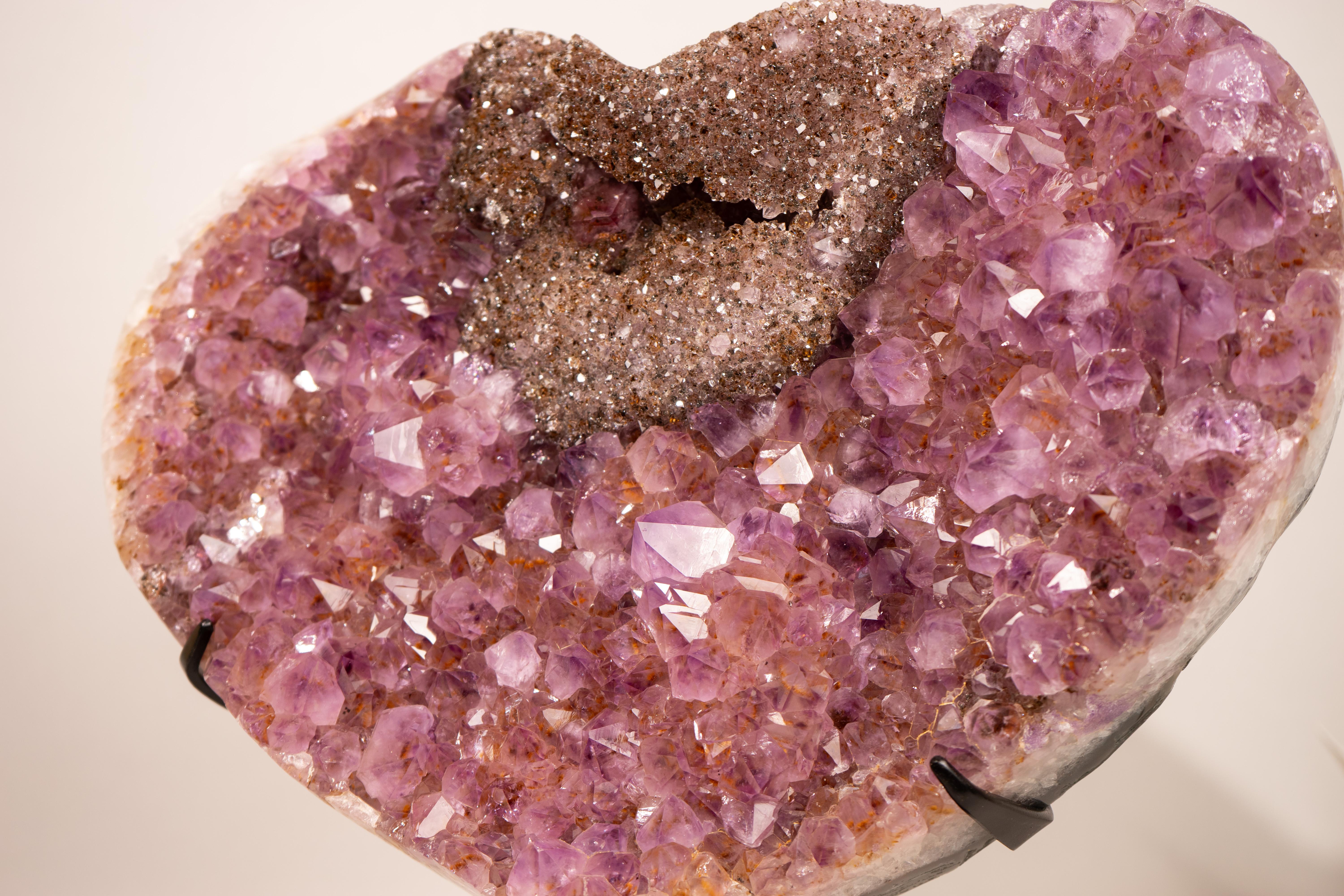 Elegant XL Amethyst Heart Sparkly, Rich Purple Druzy and Rare Galaxy Amethyst Nest

▫️ Description

Aesthetic, sparkly, and featuring rare characteristics, this extra-large Amethyst heart was carefully hand-carved from a single cluster. This