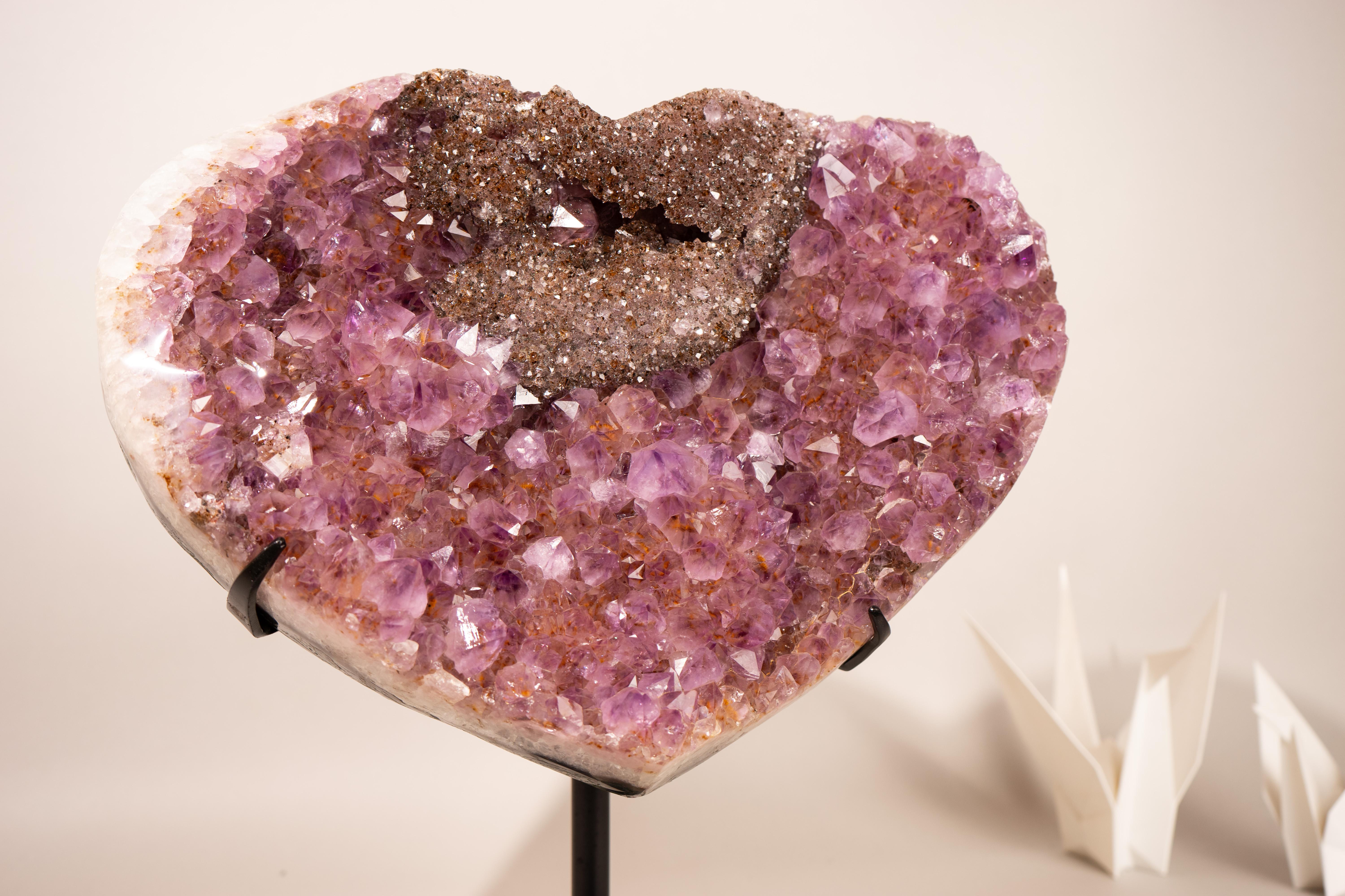 Purple Amethyst Heart with Sparkly Galaxy Druzy Nest, Large Size Crystal Decor Cristal en venta