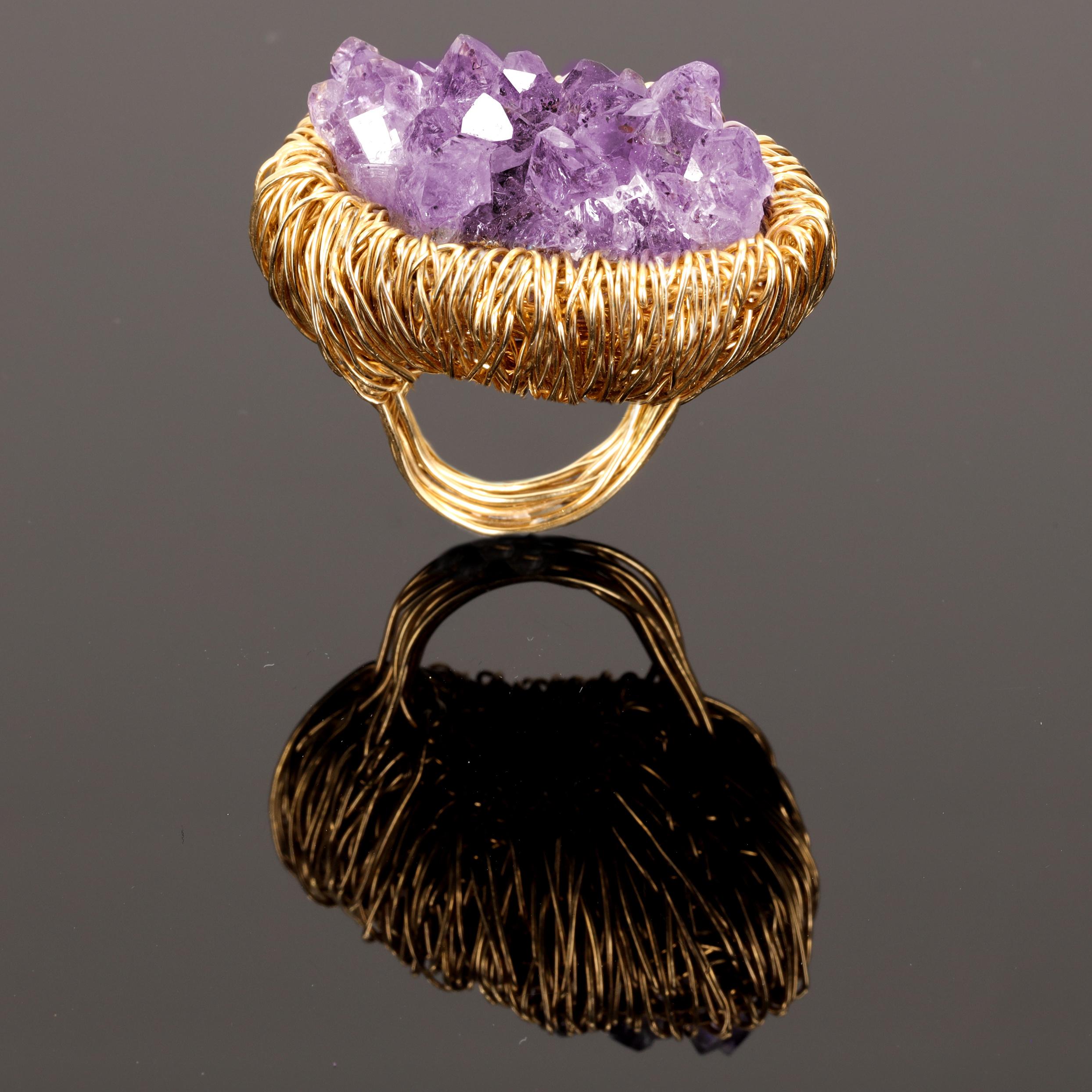 Purple Amethyst in 14 kt Gold F Statement Cocktail Ring by the artist For Sale 6