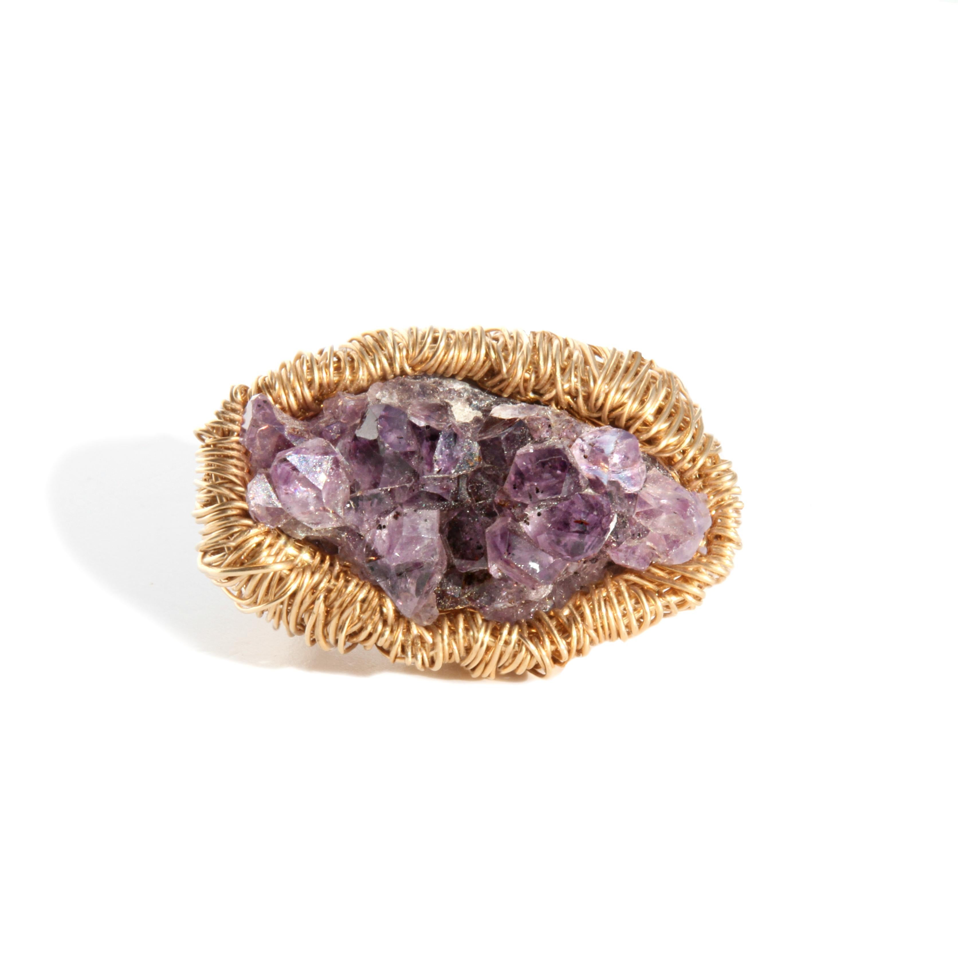 Purple Amethyst in 14 kt Gold F Statement Cocktail Ring by the artist For Sale 7