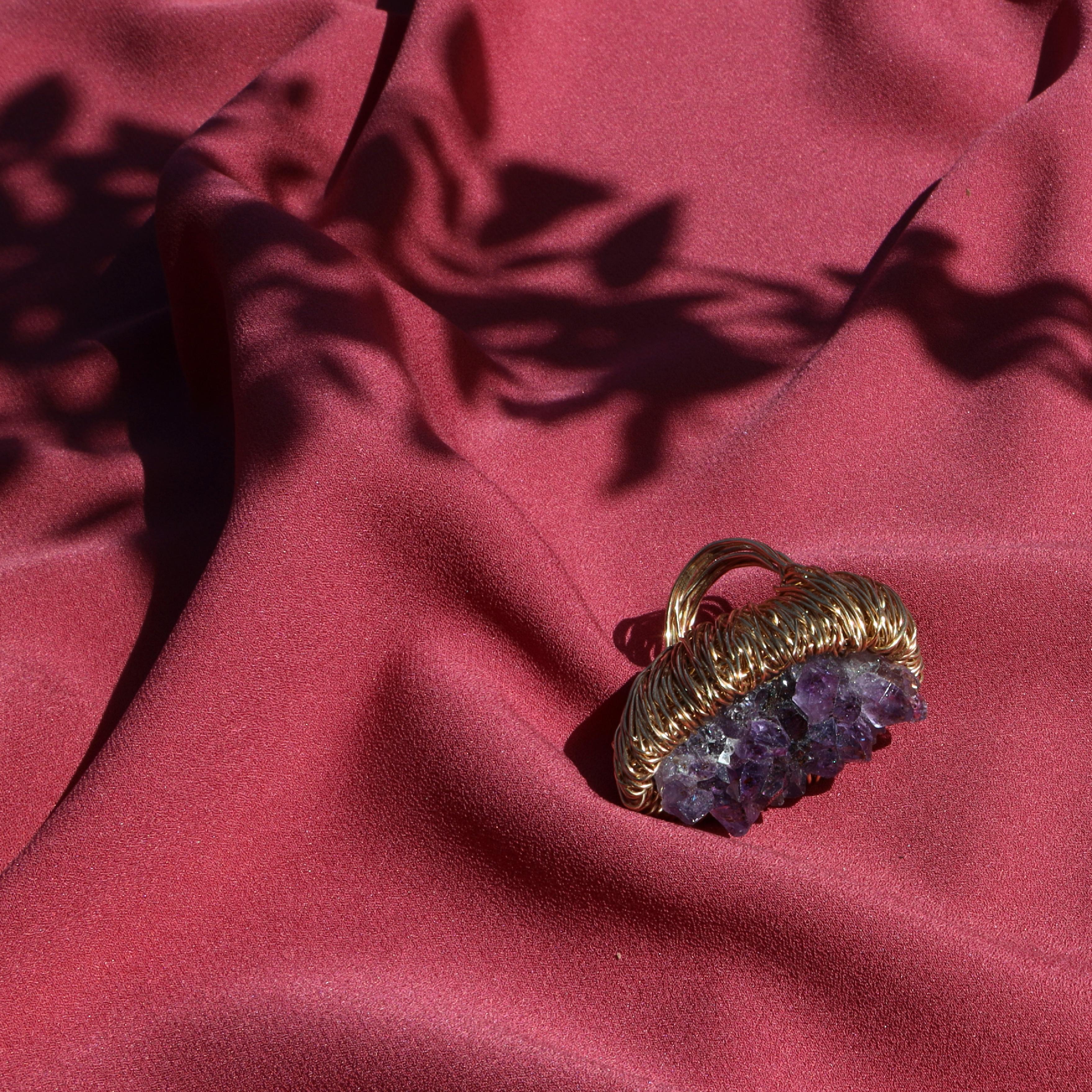 Purple Amethyst in 14 kt Gold F Statement Cocktail Ring by the artist In New Condition For Sale In Engelberg, CH