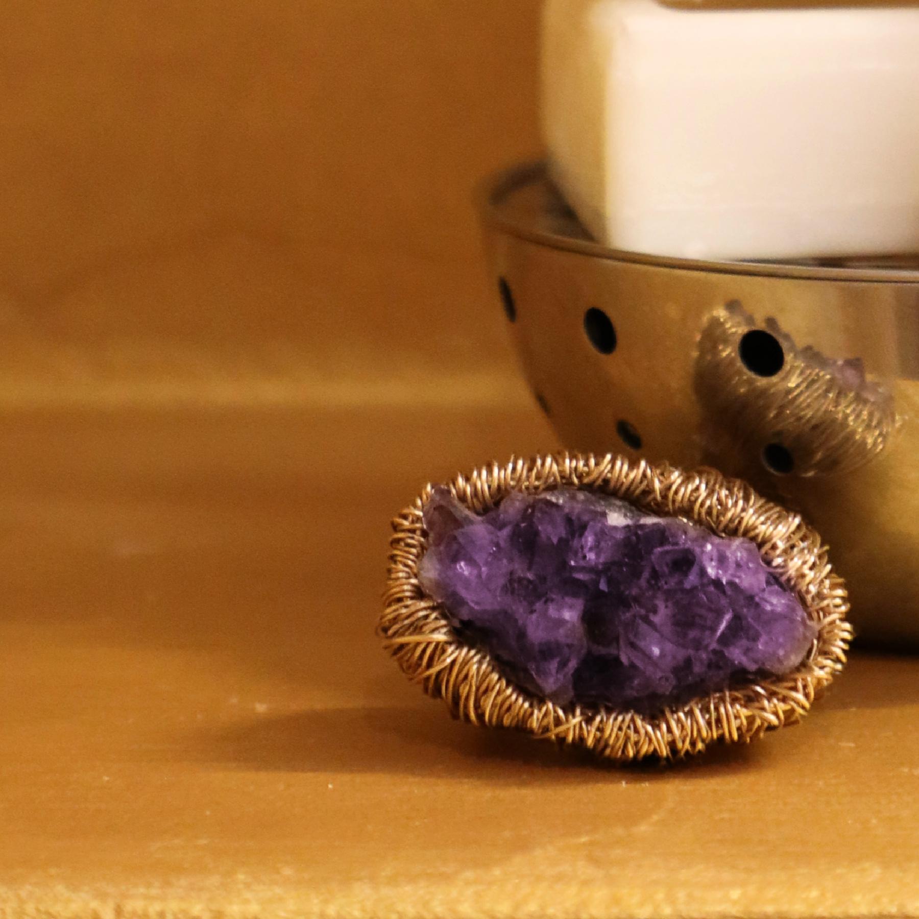 Purple Amethyst in 14 kt Gold F Statement Cocktail Ring by the artist For Sale 1