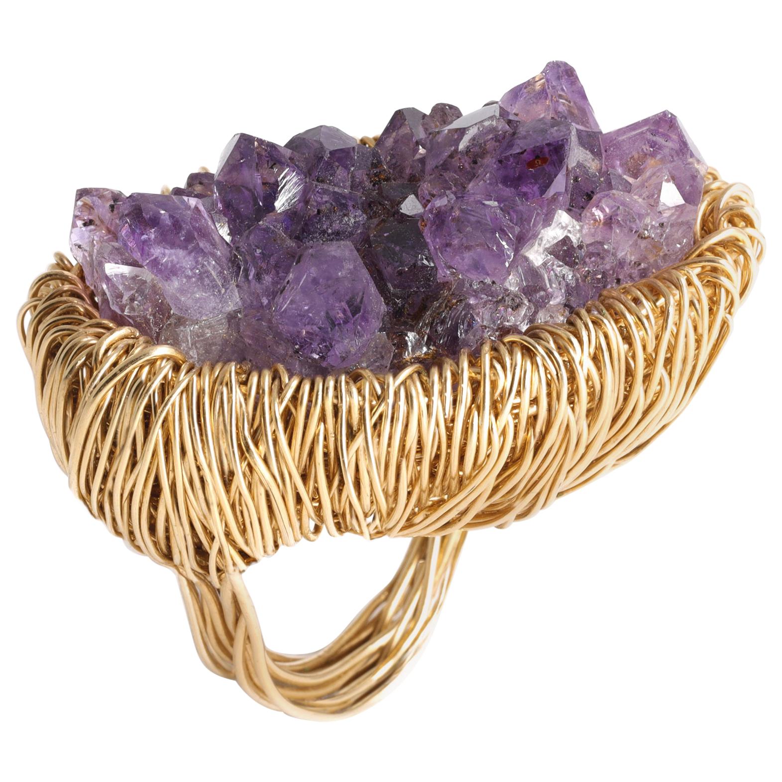 Heart Shaped Grey Stone Statement Cocktail Ring in 14 K Gold F. by the