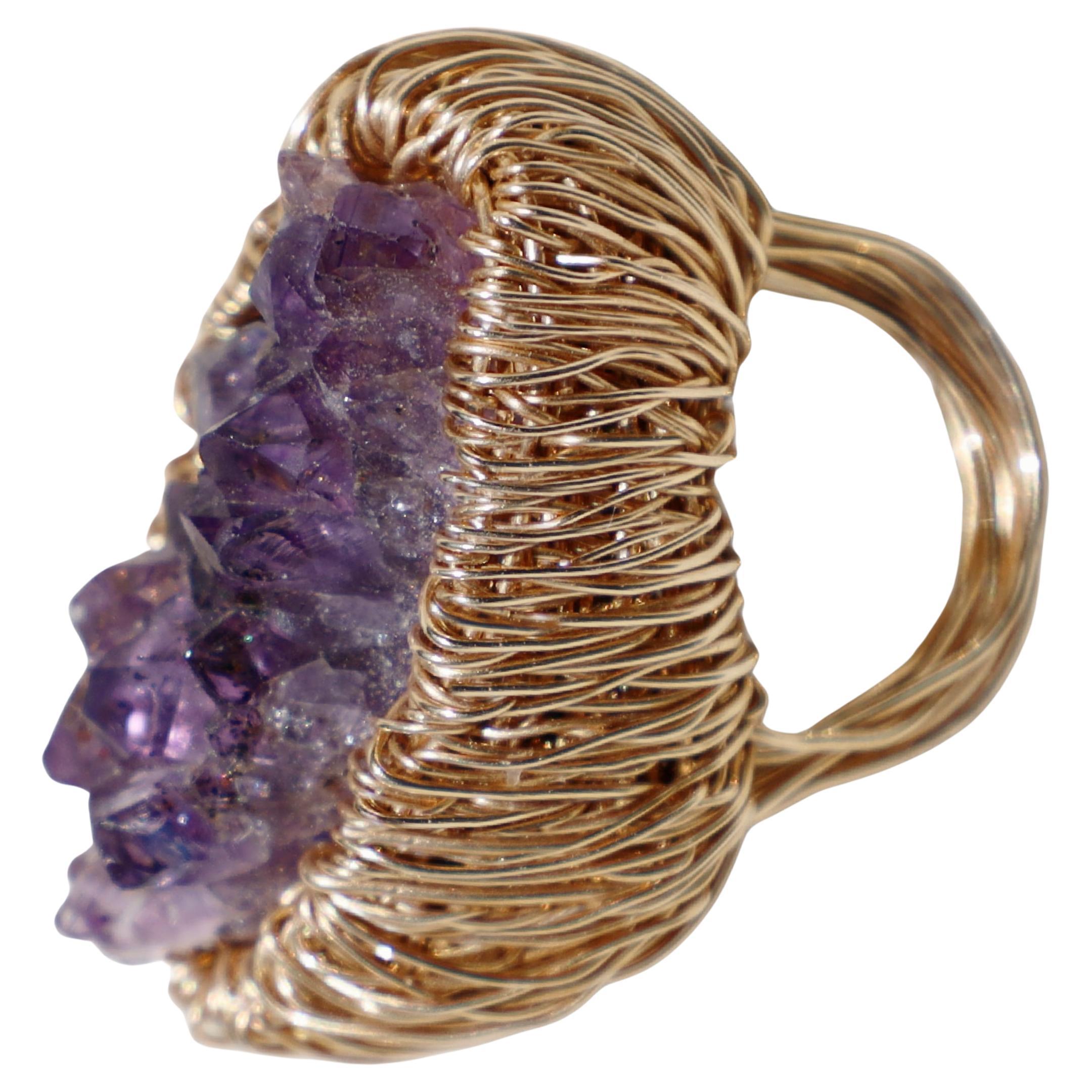 Purple Amethyst in 14 kt Gold F Statement Cocktail Ring by the artist For Sale