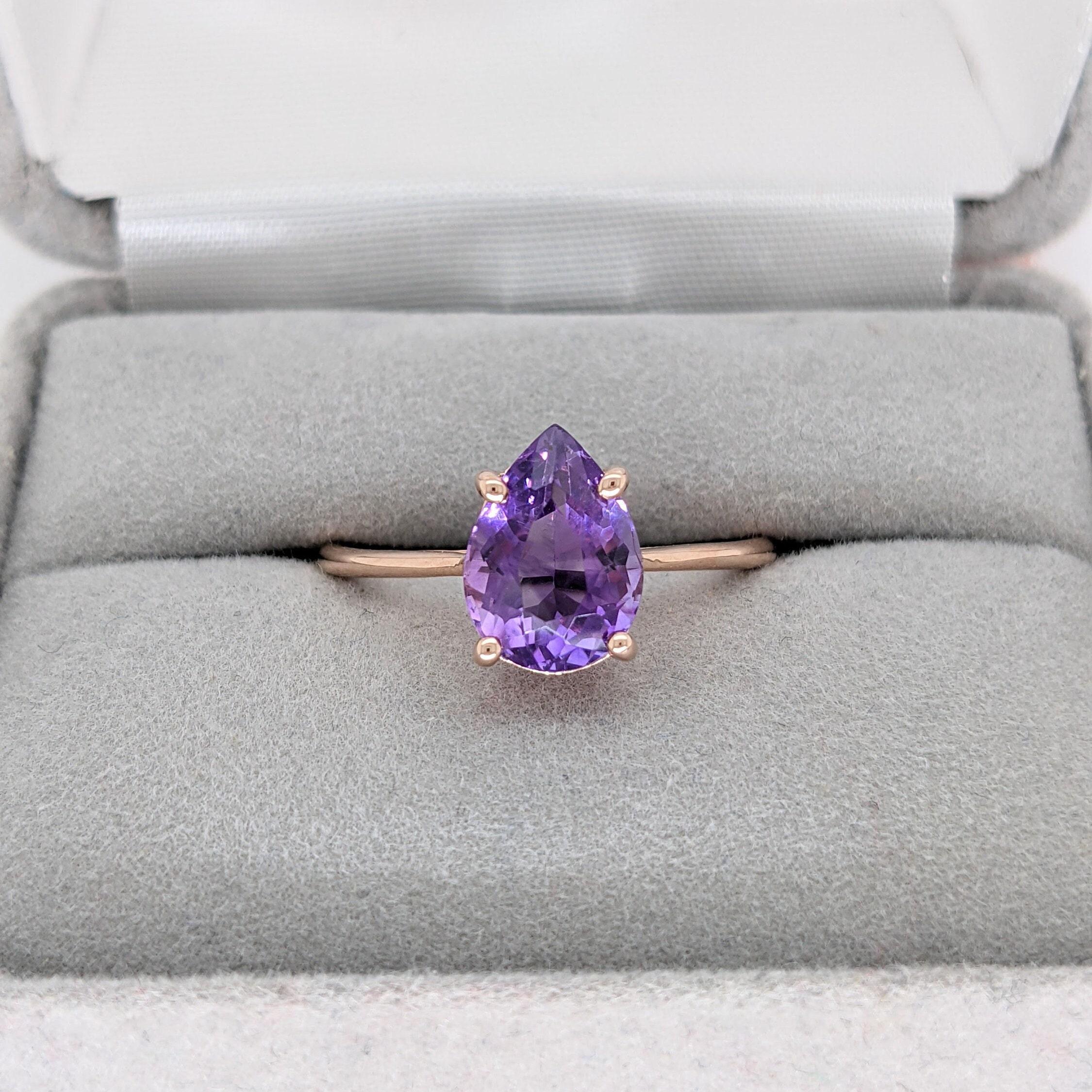 Women's Purple Amethyst in a Solid 14k Rose Gold Solitaire Setting  Pear Shape 10x7mm  For Sale
