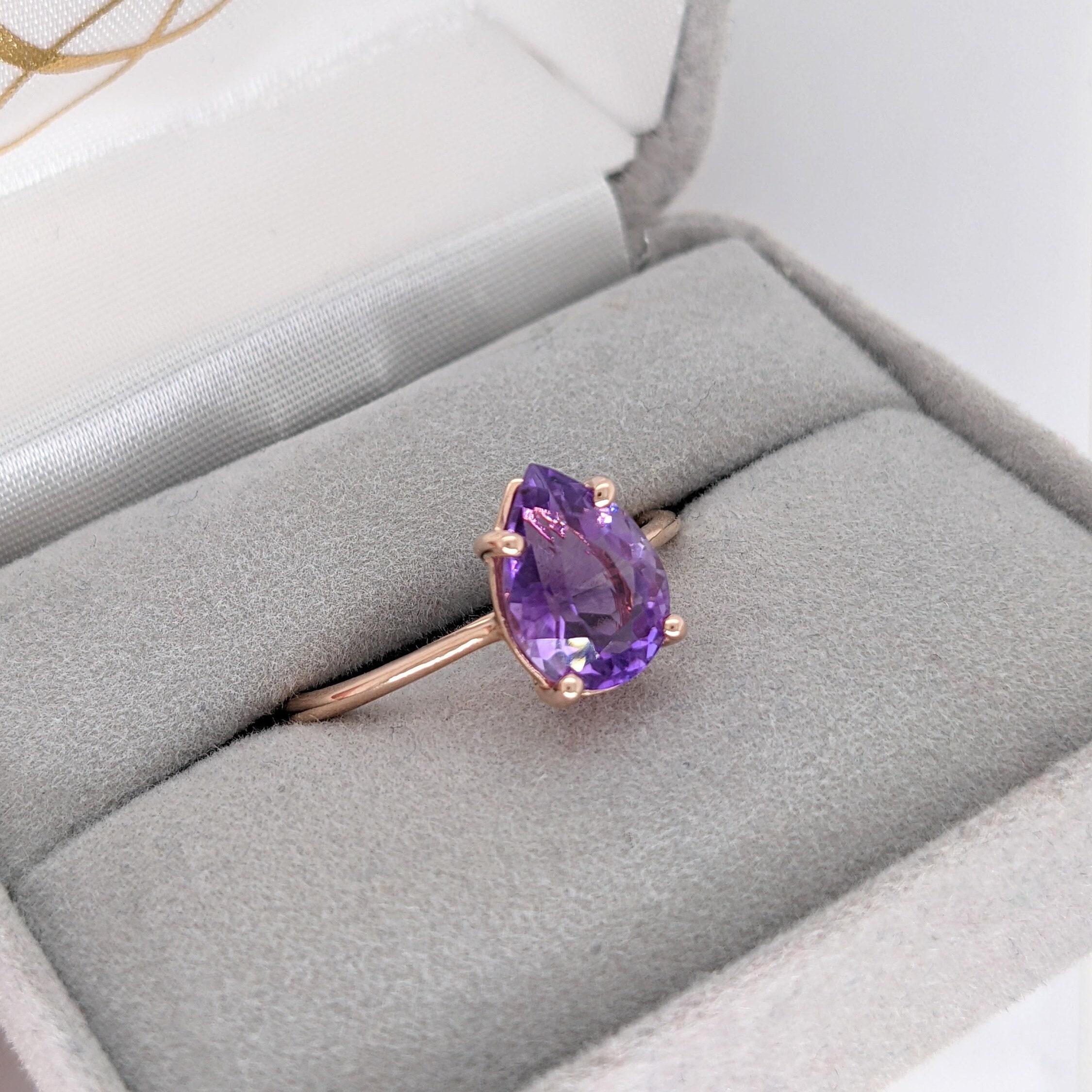 Purple Amethyst in a Solid 14k Rose Gold Solitaire Setting  Pear Shape 10x7mm  For Sale 1