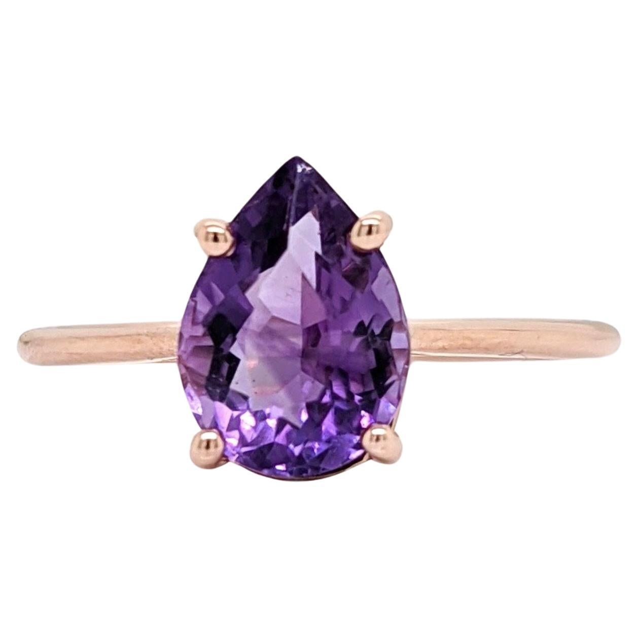 Purple Amethyst in a Solid 14k Rose Gold Solitaire Setting  Pear Shape 10x7mm 