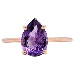 Purple Amethyst in a Solid 14k Rose Gold Solitaire Setting  Pear Shape 10x7mm 
