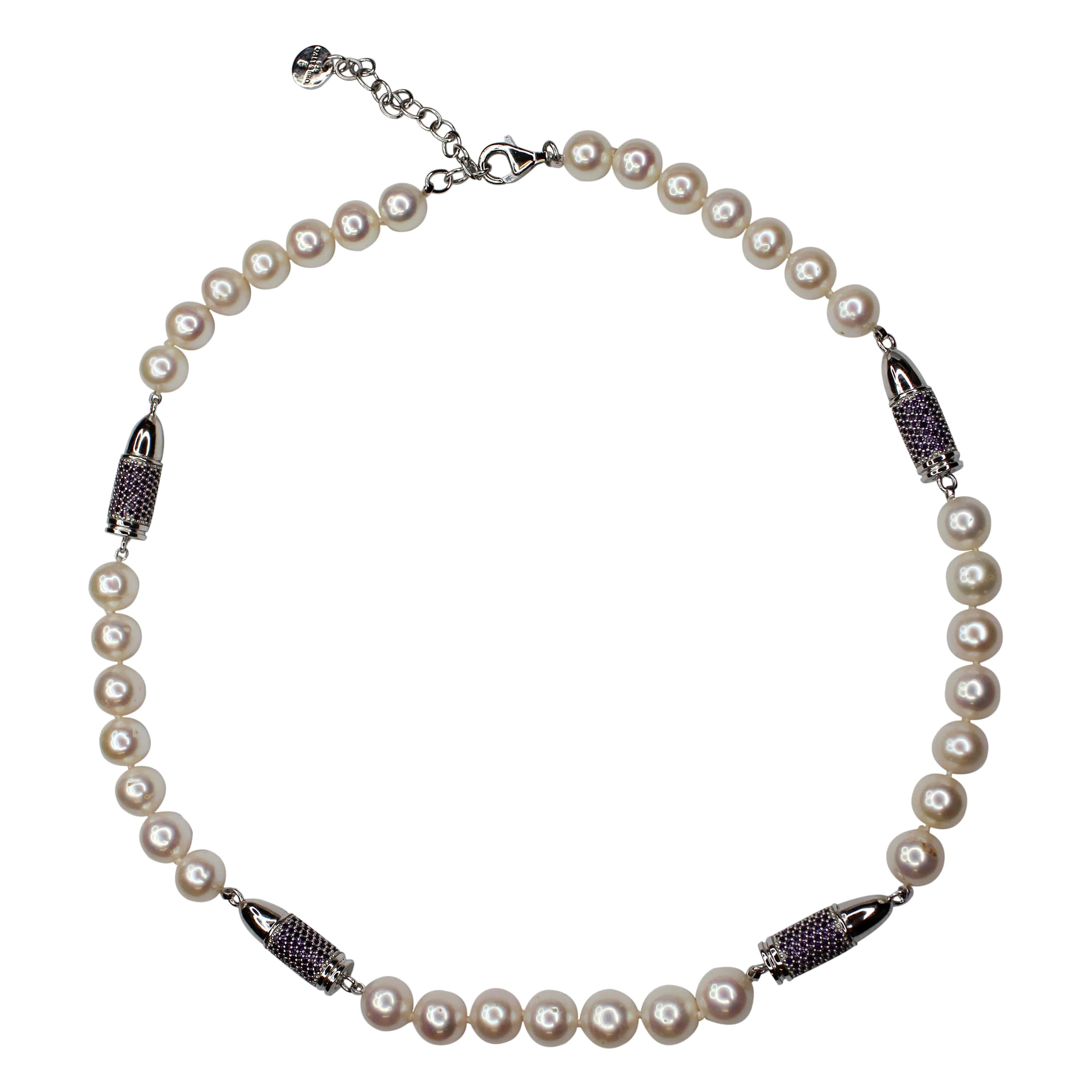 Collier en améthyste violette sertie en argent Bullet Rocket Perle grise Argent Rhodium