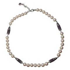 Collier en améthyste violette sertie en argent Bullet Rocket Perle grise Argent Rhodium