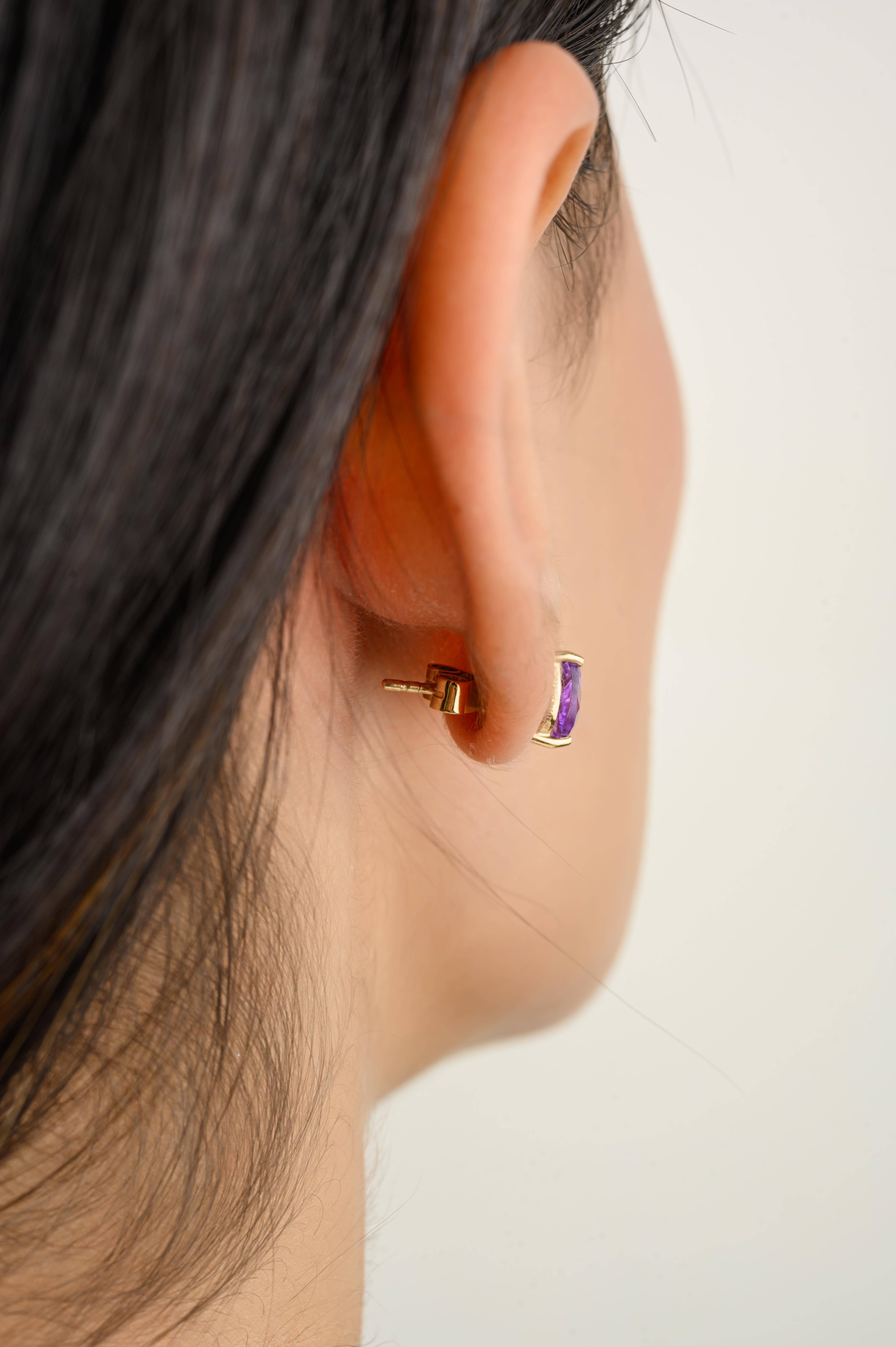 Pear Cut Amethyst Stud Earrings Gift for Toddlers 14k Solid Yellow Gold For Sale 3