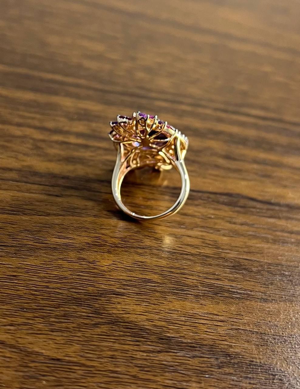 Lila Amethyst Rhodolith Pink Granate Diamanten 14K Gold Aussage Cocktail Ring im Angebot 1