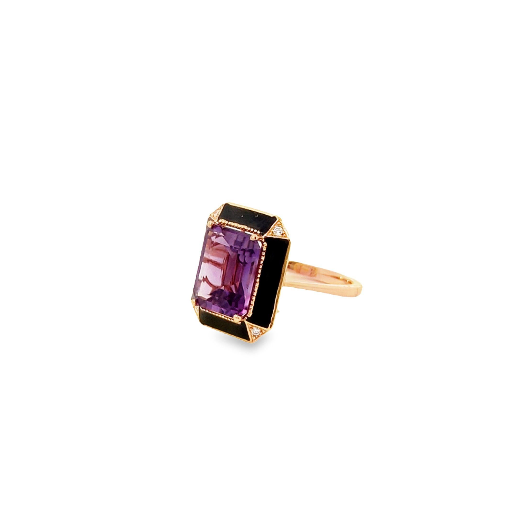 Modern Maurice Fine Jewelry - Purple Amethyst Ring and Black Enamel For Sale