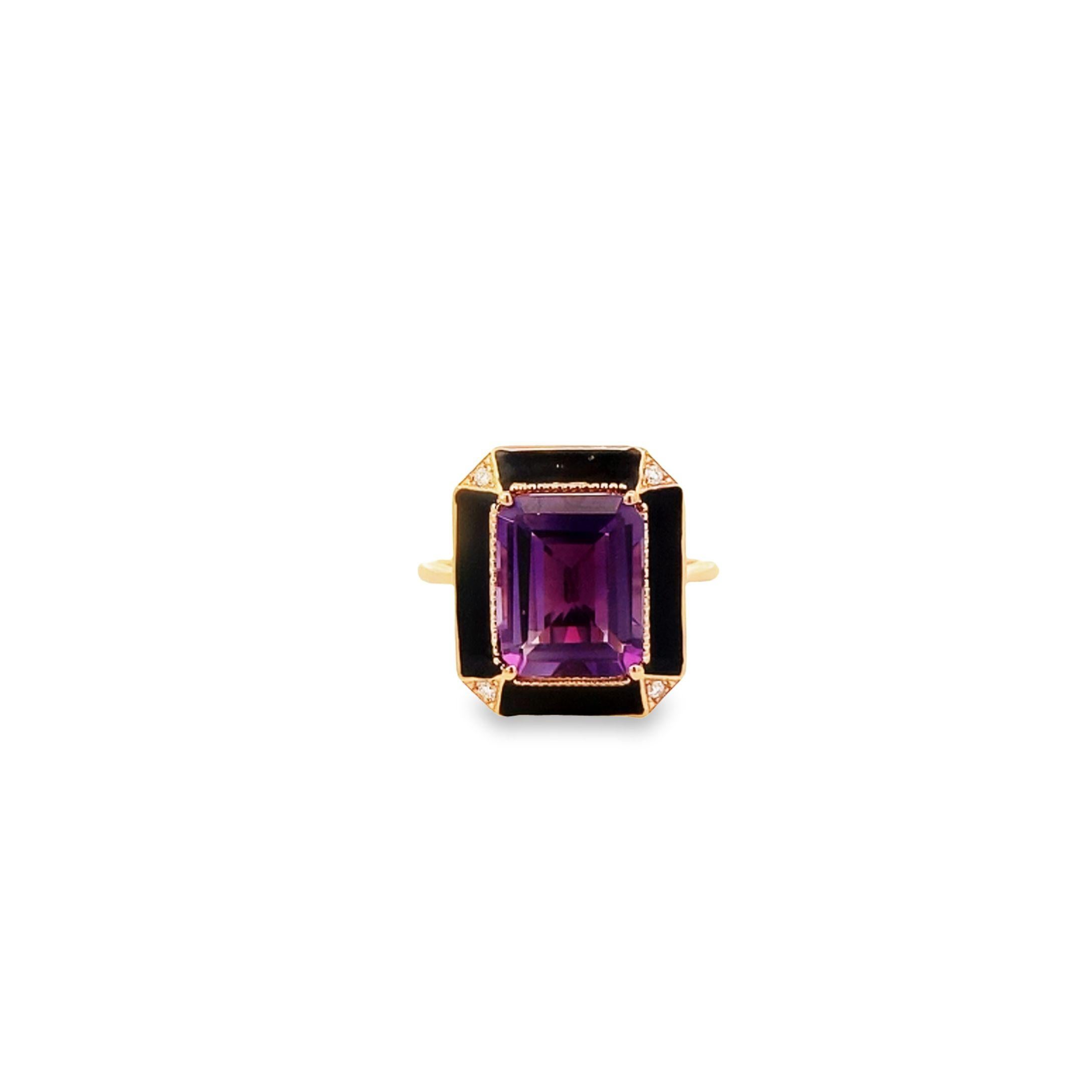 Emerald Cut Maurice Fine Jewelry - Purple Amethyst Ring and Black Enamel For Sale