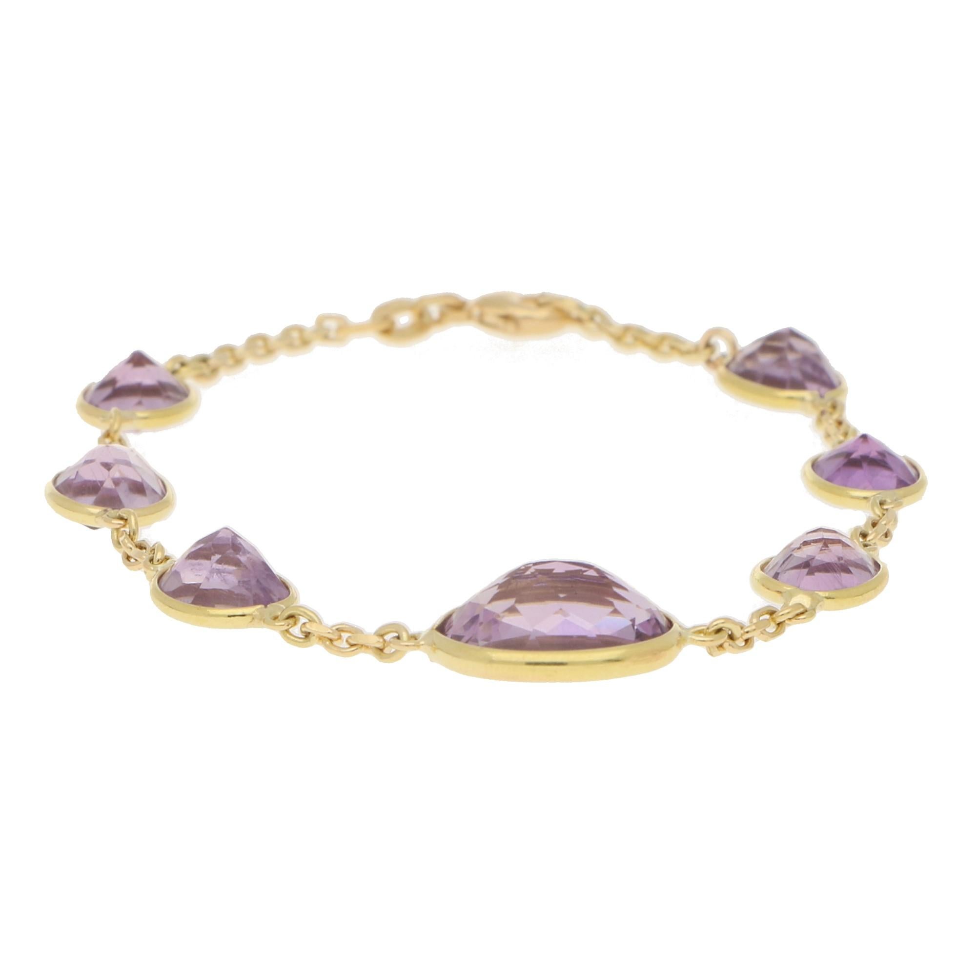 Modern Purple Amethyst Spectacle Chain Bracelet Set in 18 Karat Yellow Gold