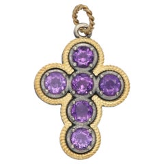 Croce d'epoca con ametista viola in oro bicolore 18 carati e argento sterling