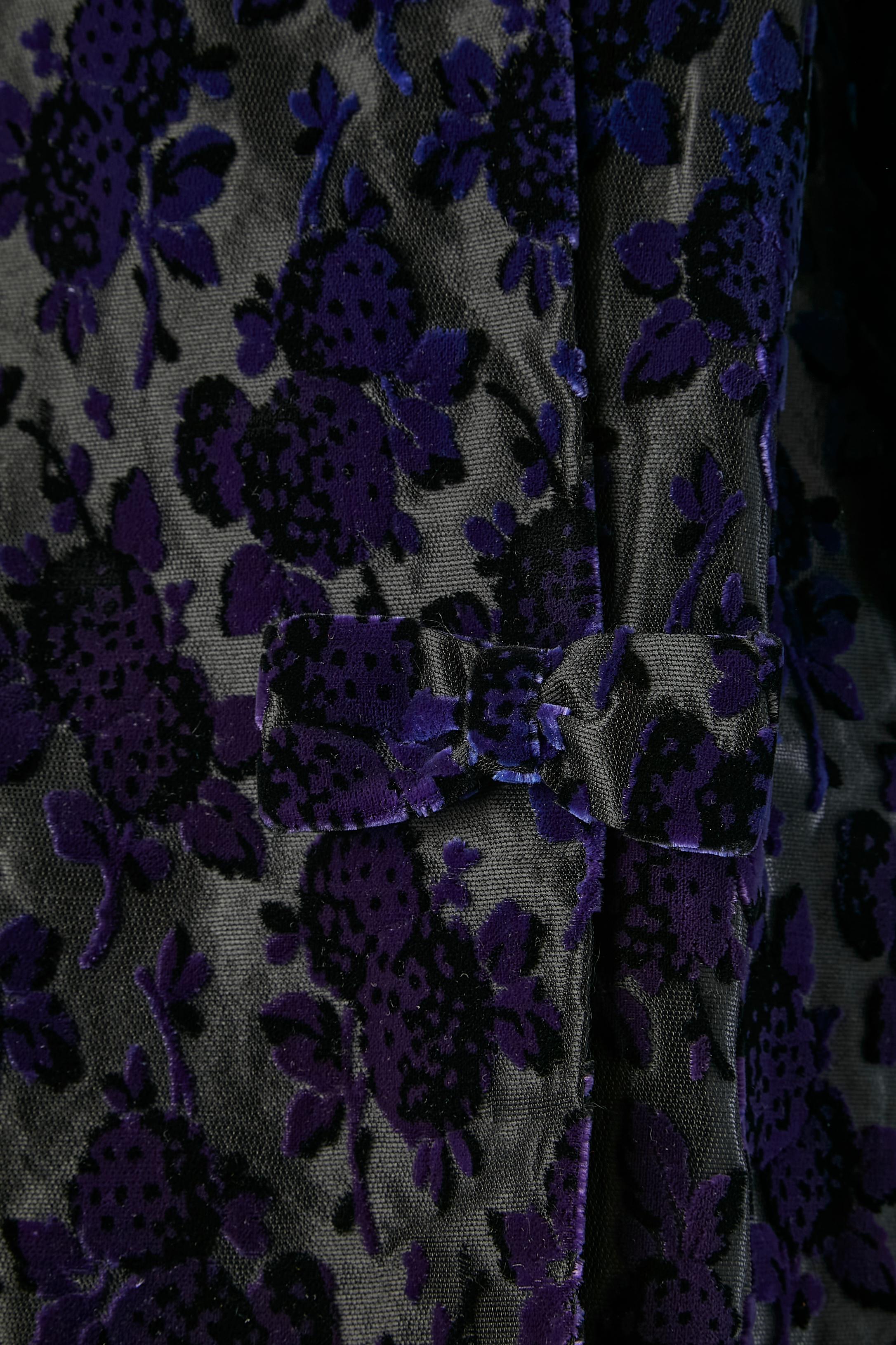 Noir Manteau en velours dévoré à double boutonnage violet et noir  Jacopini - Années 1950 environ  en vente