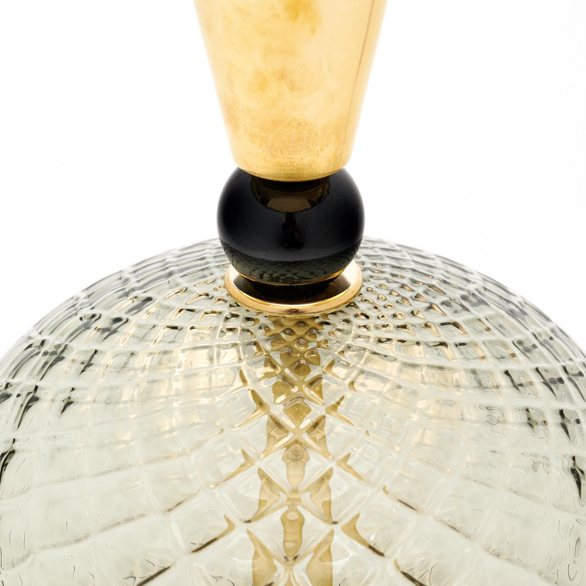 Brass Purple and Black Murano Glass Lamps