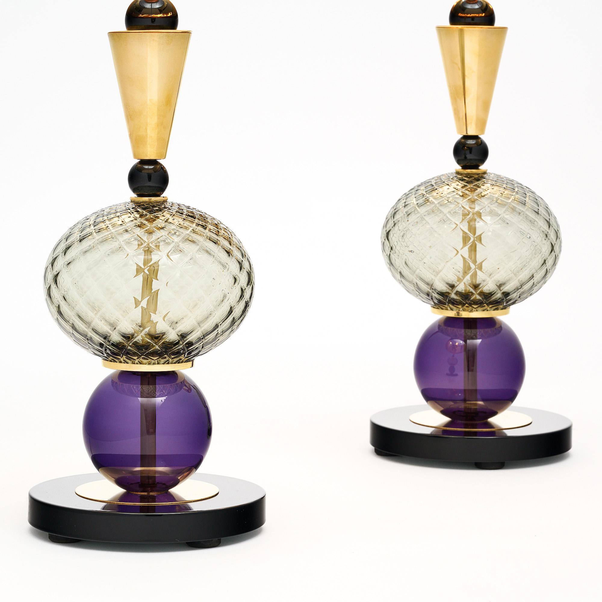 Purple and Black Murano Glass Lamps 1