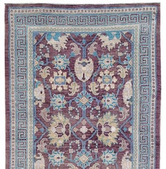 Purple and Blue Contemporary Handmade Wool Turkish Oushak Runner