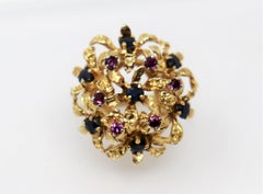 Purple and Blue Sapphire Cluster Dome Cocktail Ring in 14 Karat Yellow Gold