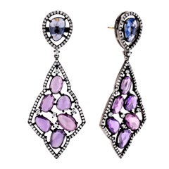 Purple and Blue Sapphire Victorian Earrings with Diamond