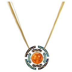 Collier « Time » en acier violet et bleu, incrustations d'or 24 carats et citrine, par Zoltan David